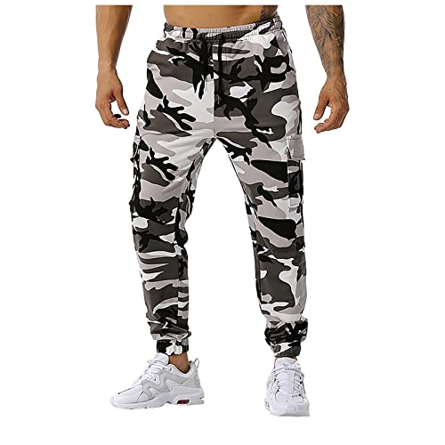 SSLLH Cargo Hose Herren Regular Fit Softshellhose Camouflage Trainingshose Herbst und Winter Trekkinghose Army Woodland Wanderhose Shot Sport Jogging Skihose Casual Loose Funktionshose Campinghose von SSLLH