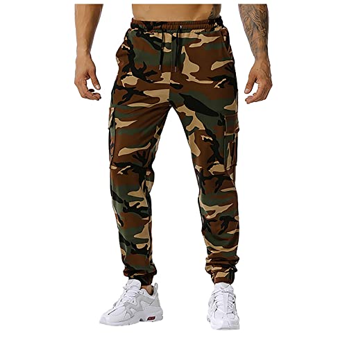 SSLLH Cargo Hose Herren Regular Fit Softshellhose Camouflage Trainingshose Herbst und Winter Trekkinghose Army Woodland Wanderhose Shot Sport Jogging Skihose Casual Loose Funktionshose Campinghose von SSLLH