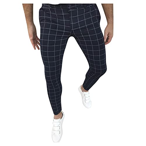 SSLLH Chino Hose Herren Slim Fit Outdoorhose Elegant Jogger Männer Modern Freizeithose Regular Klassisch Basic Chinohose Straight Tapered Hosen für Männer Business kariert Streifen Anzughose, Marine von SSLLH