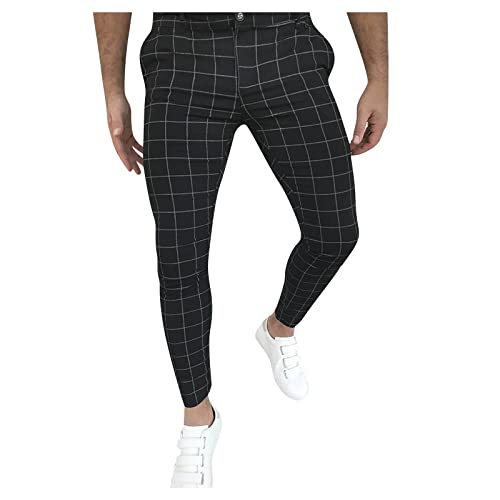 SSLLH Chino Hose Herren Slim Fit Outdoorhose Elegant Jogger Männer Modern Freizeithose Regular Klassisch Basic Chinohose Straight Tapered Hosen für Business kariert Streifen Anzughose, XL, Schwarz von SSLLH