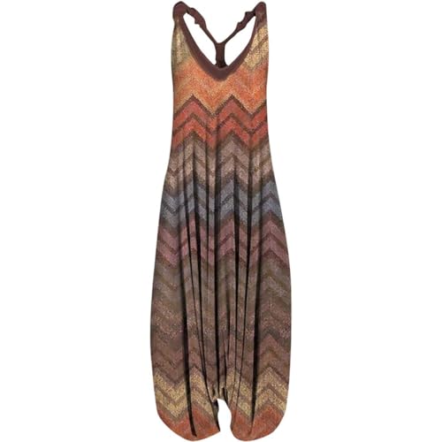 Frauen Jumpsuit Sommer Bohemien lange Hose ärmellose Retro Frauen Sommer Hose lässig lose und leichte Jumpsuit für Sommer.Gelb, XXL von SSLLH