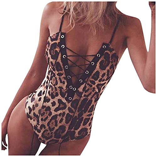 SSLLH Damen Unterwäsche Frauen Sexy Set Leopard Spitzen Binde Tief V-Ausschnitt Reizwäsche,Body Rückenfrei Spitze Bodysuit Lingerie Erotic Nachtwäsche Strapsen Negligee Erotische Nachthemd von SSLLH