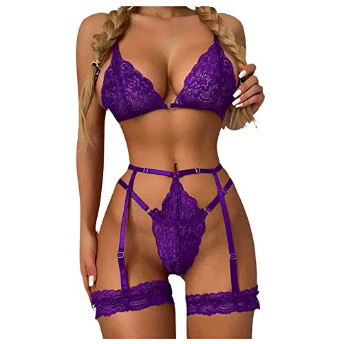 SSLLH Erotic Dessous Set Damen Erotische Spitze Reizwäsche Flirty Lingerie Sexy 3-TGL Strapse Set für Frauen BH und G-String und Strumpfhalter Verführerisches Lace Unterwäsche Perspektive Negligee Sex von SSLLH