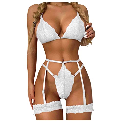 SSLLH Erotic Dessous Set Damen Erotische Spitze Reizwäsche Flirty Lingerie Sexy 3-TGL Strapse Set für Frauen BH und G-String und Strumpfhalter Verführerisches Lace Unterwäsche Perspektive Negligee Sex von SSLLH