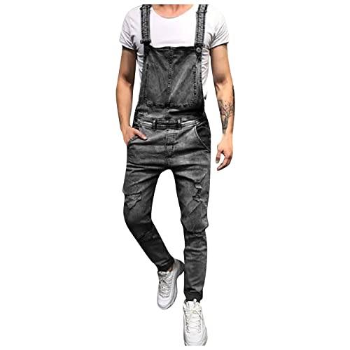 SSLLH Herren Denim Latzhose Slim Fit Latzanzug mit Träger Overall Jeans Lange Mode Schutzlatzhose für Männer Arbeitshose mit Latz und Kniepolstertaschen Cargo Workwear Strampler mit Knietaschen von SSLLH