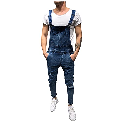 SSLLH Herren Denim Latzhose Slim Fit Latzanzug mit Träger Overall Jeans Lange Mode Schutzlatzhose für Männer Arbeitshose mit Latz und Kniepolstertaschen Cargo Workwear Strampler mit Knietaschen von SSLLH