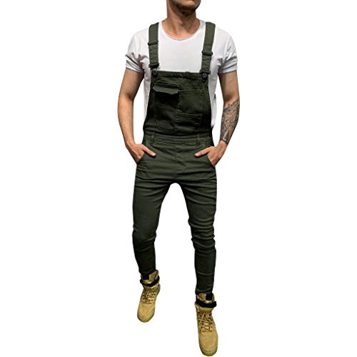 SSLLH Herren Jeans Latzhose Lange Skinny Fit Camouflage/Einfarbig Streetwear Gewaschen Zerreißen Playsuit Retro Denim Bib Overalls für Männer Cargo Jeanshose mit Träger Bequem Arbeitshose Latzhose von SSLLH