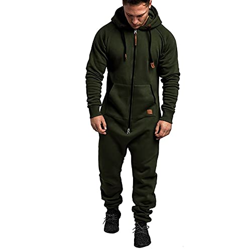 SSLLH Herren Overall Jumpsuit Trainingsanzug für Männer Jogginghose One Piece Reißverschluss mit Kapuze und Taschepsuit Fitness Einteiler Bekleidung Warm Winter Jogging Jumpsuit, Armeegrün, XL von SSLLH