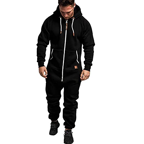 SSLLH Herren Overall Jumpsuit Trainingsanzug für Männer Jogginghose One Piece Reißverschluss Trainingsanzug mit Kapuze und Taschepsuit Fitness Einteiler Bekleidung Warm Winter Jogging Jumpsuit von SSLLH