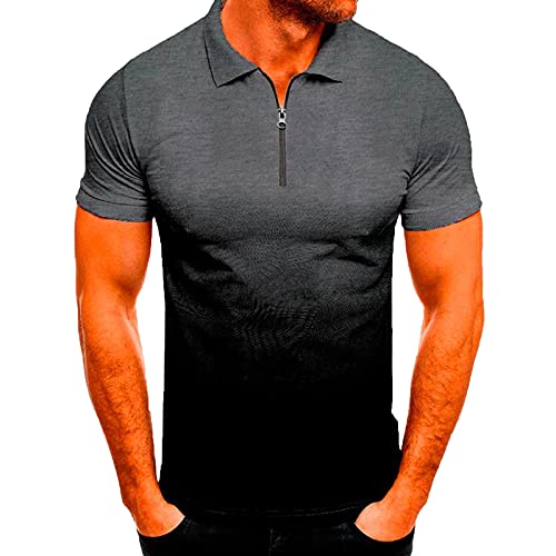 SSLLH Herren PoloshirtKurzarm Beiläufige Dünne Kurzarm T-Shirt Casual Leichte Slim Fit Shirts mit Reißverschluss Farbverlauf Polohemd Golf Basic Shirt Bluse Herren Top für Frühling und Sommer von SSLLH