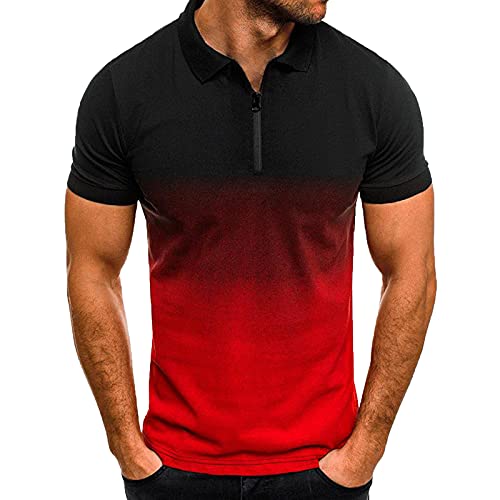 SSLLH Herren PoloshirtKurzarm Beiläufige Dünne Kurzarm T-Shirt Casual Leichte Slim Fit Shirts mit Reißverschluss Farbverlauf Polohemd Golf Basic Shirt Bluse Herren Top für Frühling und Sommer von SSLLH