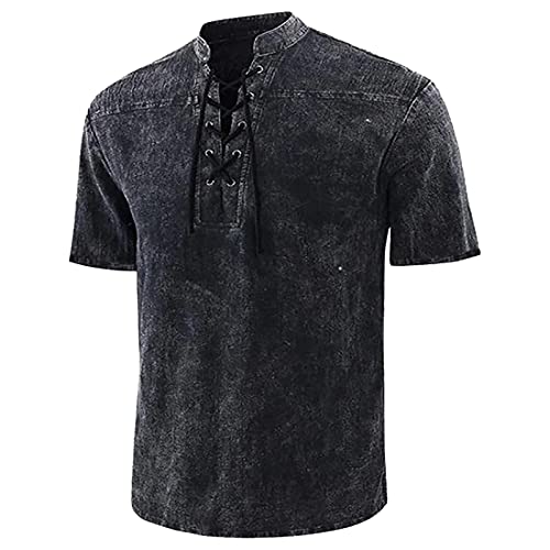 SSLLH T-Shirt Herren Kurzarm Shirts Atmungsaktiv Schnelltrocknend Slim Fit Kurzarmshirt Lässige Basic Loose Freizeitshirt für Männer Outdoor Einfarbig Laufshirt mit Schnüren Weich Casual Streetwear von SSLLH