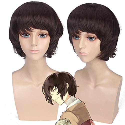 Anime Bungo Stray Dogs Dazai Osamu Short Brown Curly Hair Heat Resistant Cosplay Anime Wigs + Wig Cap PL-622 von SSLQYLEE