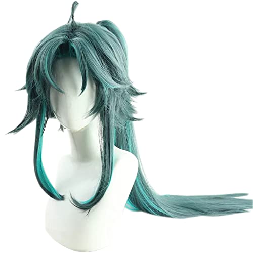 Anime Cosplay Wig for Xiao Cosplay Wig,Green Mixed Blue Long Ponytail Wig Synthetic Hair,Halloween Costume Cosplay,for Christmas Carnival Party von SSLQYLEE