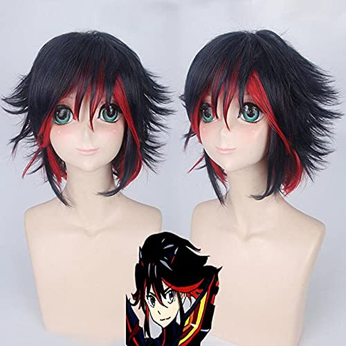Wig for Anime Kill LA Kill cosplay wig Matoi Ryuko Black Red Wigs Short Curly Heat Resistant Synthetic Hair + wig cap M Matoi Ryuko wig 291 von SSLQYLEE