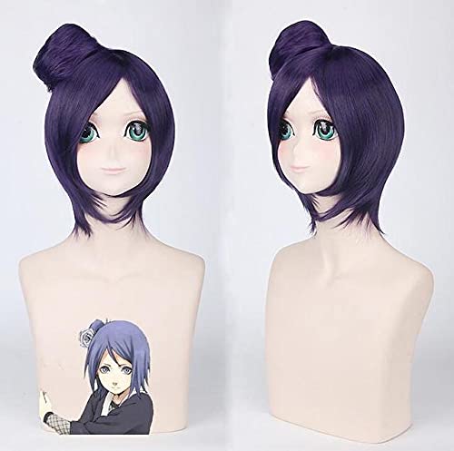 Wig for Anime Konan Cosplay Purple Wig Women Anime Party wigs 40cm Short Straight Synthetic Konan Hair with A Bun + wig cap One Size PL-031 WIG von SSLQYLEE