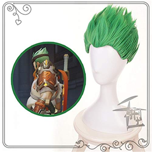 Wig for Overwatch Young Genji OW Short Green/Black Cosplay Costume Wigs Slicked-back Heat Resistant Synthetic Hair Pelucas Anime Wig QX green von SSLQYLEE