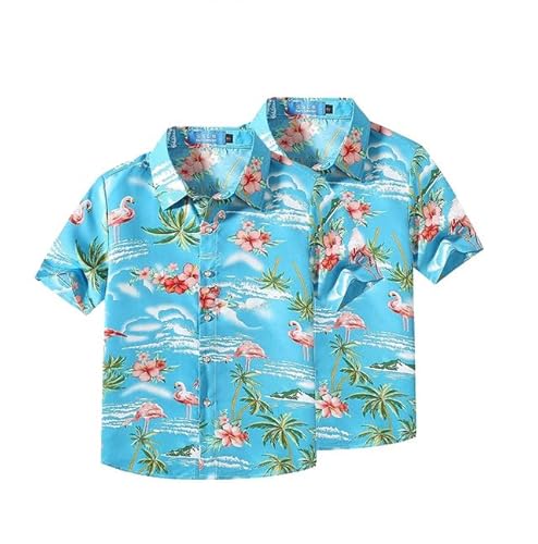 SSLR Big Boys Hawaiihemd Kinder Hawaiihemd Flamingos Hemd Kurzarm Luau Shirt für Kinder, Blau und Blau, XL von SSLR