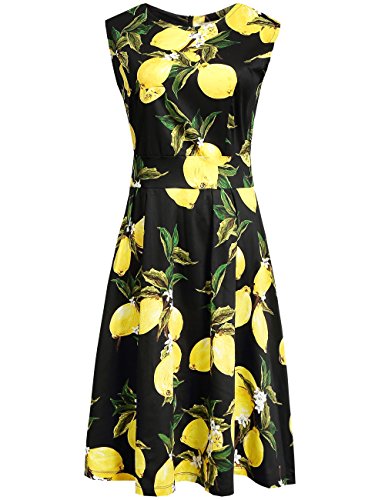 SSLR Damen 50er Jahre ärmelloses Vintage Rundhals Casual Hawaii-Kleid - Schwarz - X-Groß von SSLR