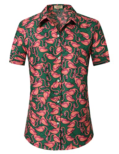 SSLR Damen-Hawaii-Shirt, bedruckt, kurzärmelig, lässig, mit Knopfleiste, Grün (Army Green), Mittel von SSLR
