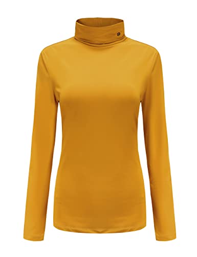 SSLR Damen Thermo Langarmshirt Rollkragenshirt Slim Fit Basic Tops Gebürstete Turtleneck Pullover (Large, Dunkel Gelb) von SSLR