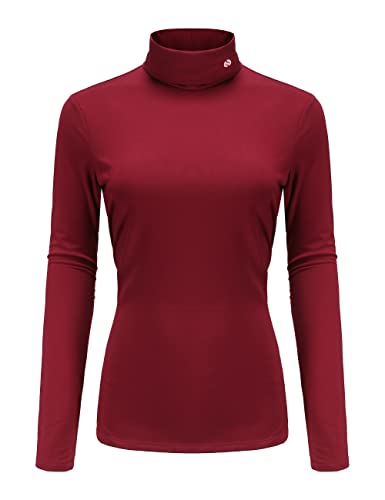 SSLR Damen Thermo Langarmshirt Rollkragenshirt Slim Fit Basic Tops Gebürstete Turtleneck Pullover (Large, Dunkel rot) von SSLR