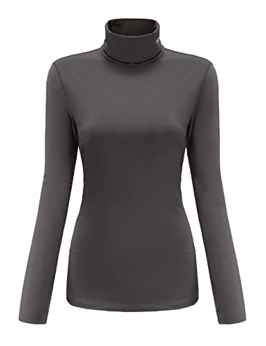 SSLR Damen Thermo Langarmshirt Rollkragenshirt Slim Fit Basic Tops Gebürstete Turtleneck Pullover (Large, Dunkelgrau) von SSLR