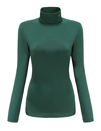 SSLR Damen Thermo Langarmshirt Rollkragenshirt Slim Fit Basic Tops Gebürstete Turtleneck Pullover (Large, Dunkelgrün) von SSLR