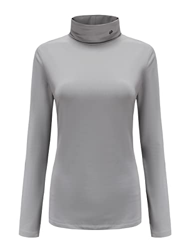 SSLR Damen Thermo Langarmshirt Rollkragenshirt Slim Fit Basic Tops Gebürstete Turtleneck Pullover (Large, Grau) von SSLR