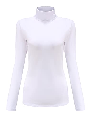 SSLR Damen Thermo Langarmshirt Rollkragenshirt Slim Fit Basic Tops Gebürstete Turtleneck Pullover (Large, Weiß) von SSLR