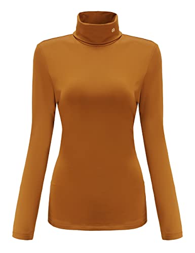 SSLR Damen Thermo Langarmshirt Rollkragenshirt Slim Fit Basic Tops Gebürstete Turtleneck Pullover (Medium, Braun) von SSLR