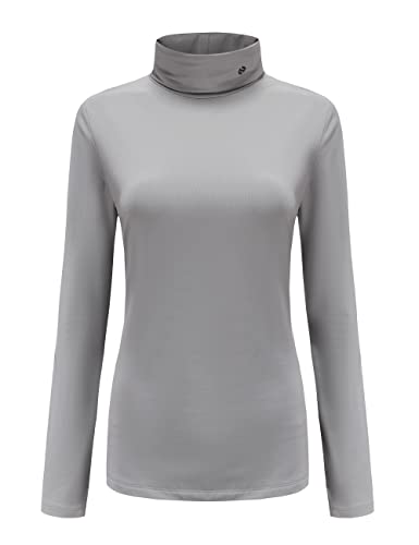 SSLR Damen Thermo Langarmshirt Rollkragenshirt Slim Fit Basic Tops Gebürstete Turtleneck Pullover (Medium, Grau) von SSLR