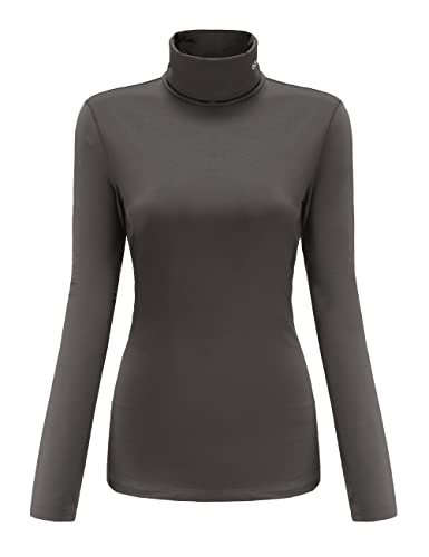 SSLR Damen Thermo Langarmshirt Rollkragenshirt Slim Fit Basic Tops Gebürstete Turtleneck Pullover (Small, Dunkelgrau) von SSLR
