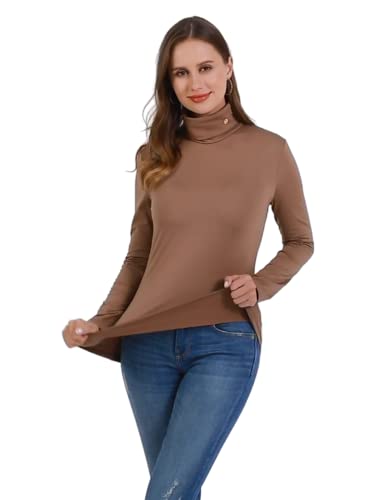 SSLR Damen Thermo Langarmshirt Rollkragenshirt Slim Fit Basic Tops Gebürstete Turtleneck Pullover (Small, Dunkles Khaki) von SSLR