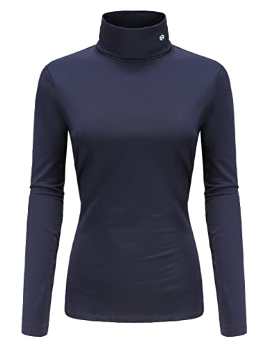 SSLR Damen Thermo Langarmshirt Rollkragenshirt Slim Fit Basic Tops Gebürstete Turtleneck Pullover (Small, Marine blau) von SSLR