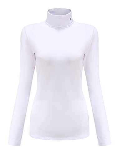 SSLR Damen Thermo Langarmshirt Rollkragenshirt Slim Fit Basic Tops Gebürstete Turtleneck Pullover (X-Large, Weiß) von SSLR