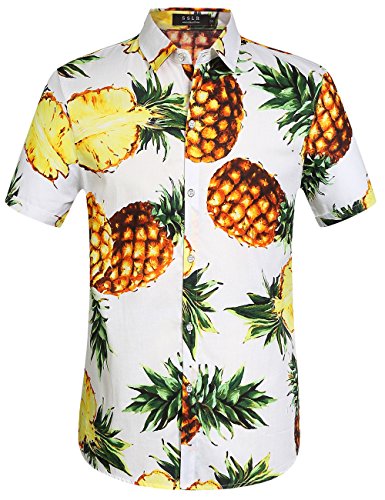 SSLR Hawaii Hemd Männer, Herren Kurzarm Floral Sommer Freizeit Hemden, Baumwolle Kurzarm T Shirt für Herren Button Down & Casual Design (X-Large, White) von SSLR