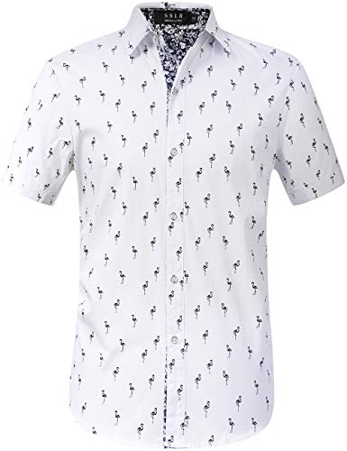 SSLR Herren Casual Button Down Hemden Regular Fit 100% Baumwolle bedruckt Kurzarmhemden für Herren, Weiß(299), X-Groß von SSLR