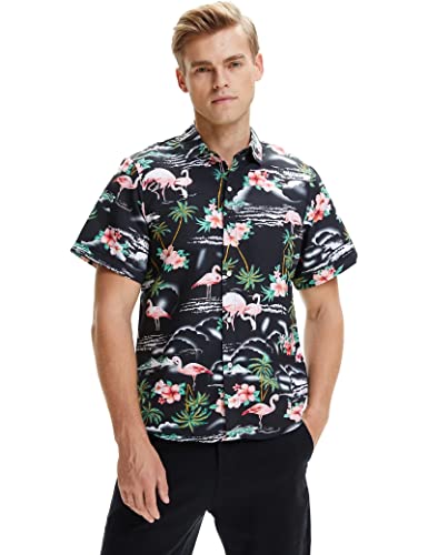 SSLR Hawaii Hemd Männer, Flamingo Hawaii Hemd, Hawaiihemd Herren Kurzarm Floral Gedruckt Regulär fit (Small, Schwarz) von SSLR