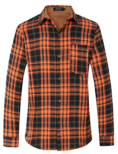 SSLR Herren Flanellhemd Langarmshirt Holzfällerhemd Herren Langarm Button Down Kariertes Hemd (Medium, Orange Schwarz Braun) von SSLR