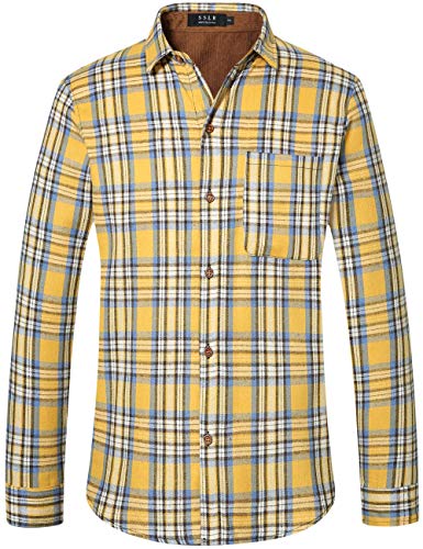 SSLR Herren Gebürstetes Hemd Kariert Langarm Trachtenhemd Thermal Holzfällerhemd (Small, Gelb) von SSLR