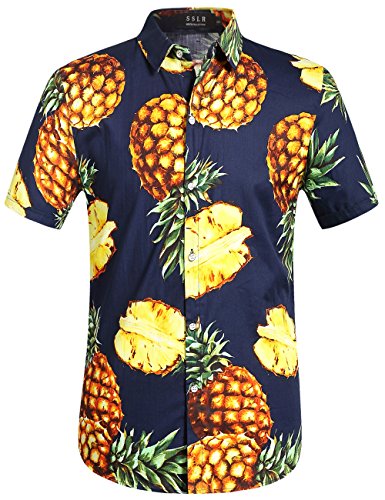 SSLR Hawaii Hemd Männer, Herren Kurzarm Floral Sommer Freizeit Hemden, Baumwolle Kurzarm T Shirt für Herren Button Down & Casual Design (Small, Marine) von SSLR