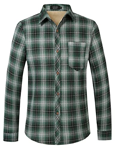 SSLR Herren Flanellhemd Gefüttert Langarm Holzfällerhemd Herren Langarmshirt Hemd Kariert Herren Arbeithemd Freizeithemd (LargeL, Dunkelgrün Schwarz) von SSLR