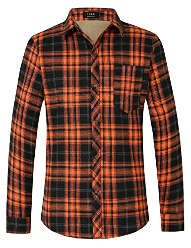 SSLR Herren Hemd Fleece Gefüttert Trachtenhemd Langarm Kariert Thermal Holzfällerhemd (Medium, Dunkelorange) von SSLR