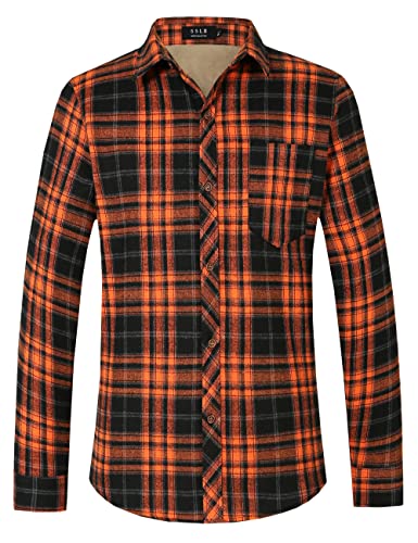 SSLR Herren Flanellhemd Gefüttert Langarm Holzfällerhemd Herren Langarmshirt Hemd Kariert Herren Arbeithemd Freizeithemd (X-Large, Dunkelorange) von SSLR