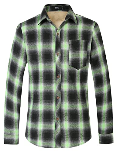 SSLR Herren Flanellhemd Gefüttert Langarm Holzfällerhemd Herren Langarmshirt Hemd Kariert Herren Arbeithemd Freizeithemd (X-Large, Hellgrün Schwarz) von SSLR