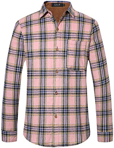 SSLR Herren Hemd Kariertes Flanellhemd Slim Fit Langarm Holzfäller Freizeithemd aus Baumwolle (Small, Rosa) von SSLR