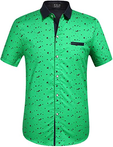 SSLR Herren Hemd Kurzarm Hemden Regular Fit Business Hemd Herren Freizeithemd (Large, Gras-Grün) von SSLR