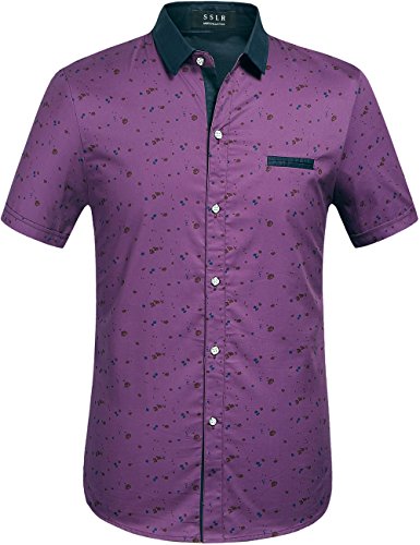 SSLR Herren Hemd Kurzarm Hemden Regular Fit Business Hemd Herren Freizeithemd (X-Large, Aubergine) von SSLR