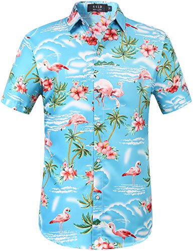 SSLR Herren Langarmshirt Flamingos Casual Aloha Hawaii - Blau - 5X-Groß von SSLR